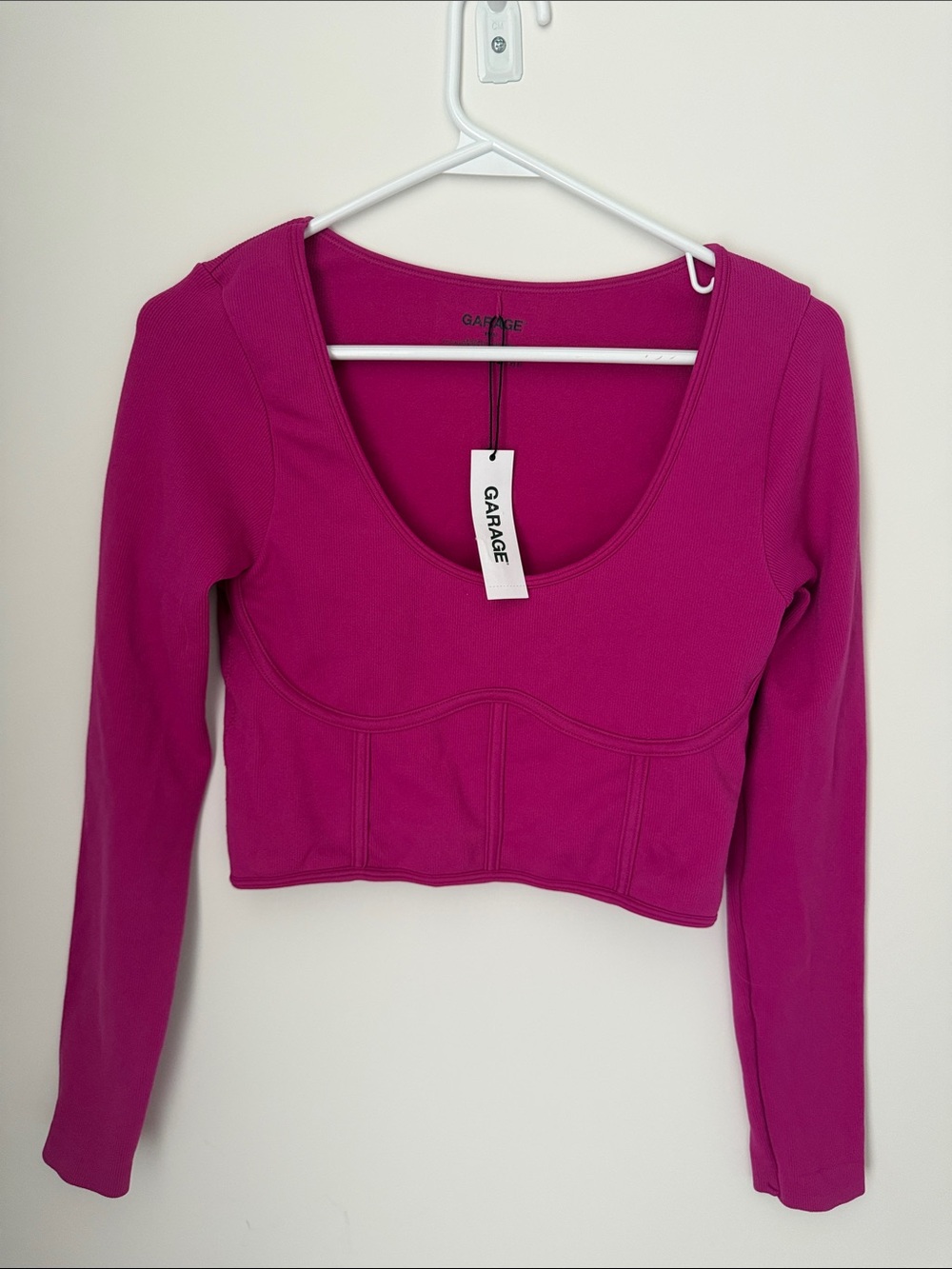 Garage Magenta Long-Sleeve Scoop-Neck Crop Top